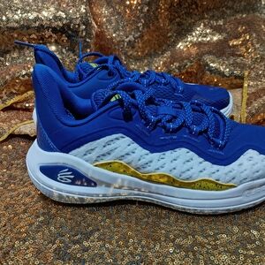 Kids' Blue and White Sneakers with Gold Accents